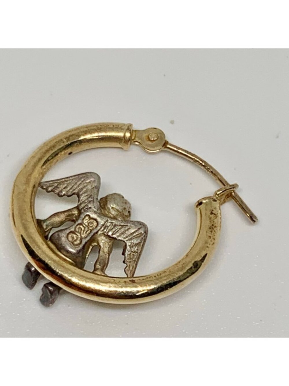Vintage 14k gold Angel Hoop Earrings 925 sterling silver angels PBDesign - Picture 5 of 7